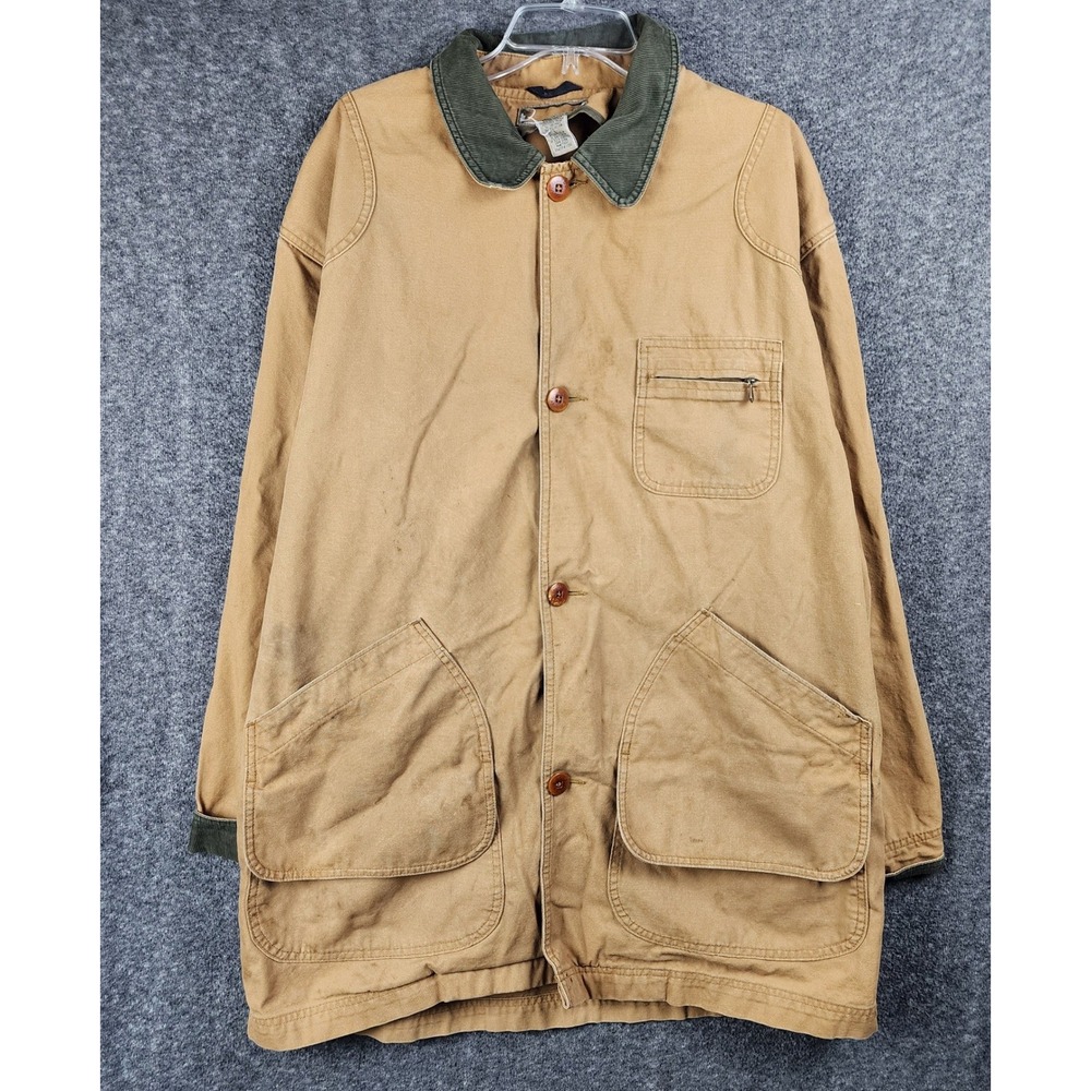 LL Bean Barn Coat Mens L Tall JW02 Tan Brown Corduroy Collar Duck Canvas EUC